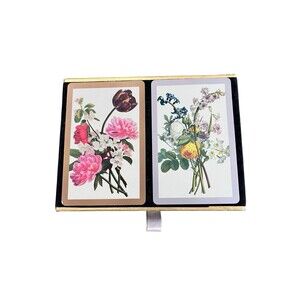 Vtg Floral Congress Double Deck Playing Cards Case Velvet Backed